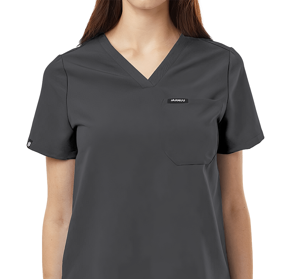 Jaanuu Women's Rhena Essential One-Pocket V-Neck Scrub Top - Embroidered-default