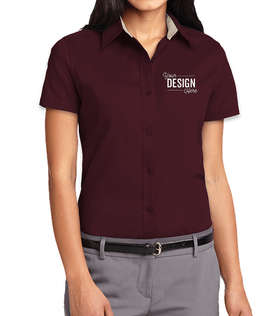 Port Authority Women's Short Sleeve Easy Care Shirt - Color: Burgundy/Light Stone