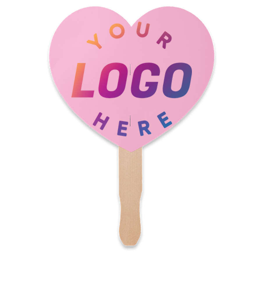 Full Color Heart Shaped Hand Fan in Charity Pink