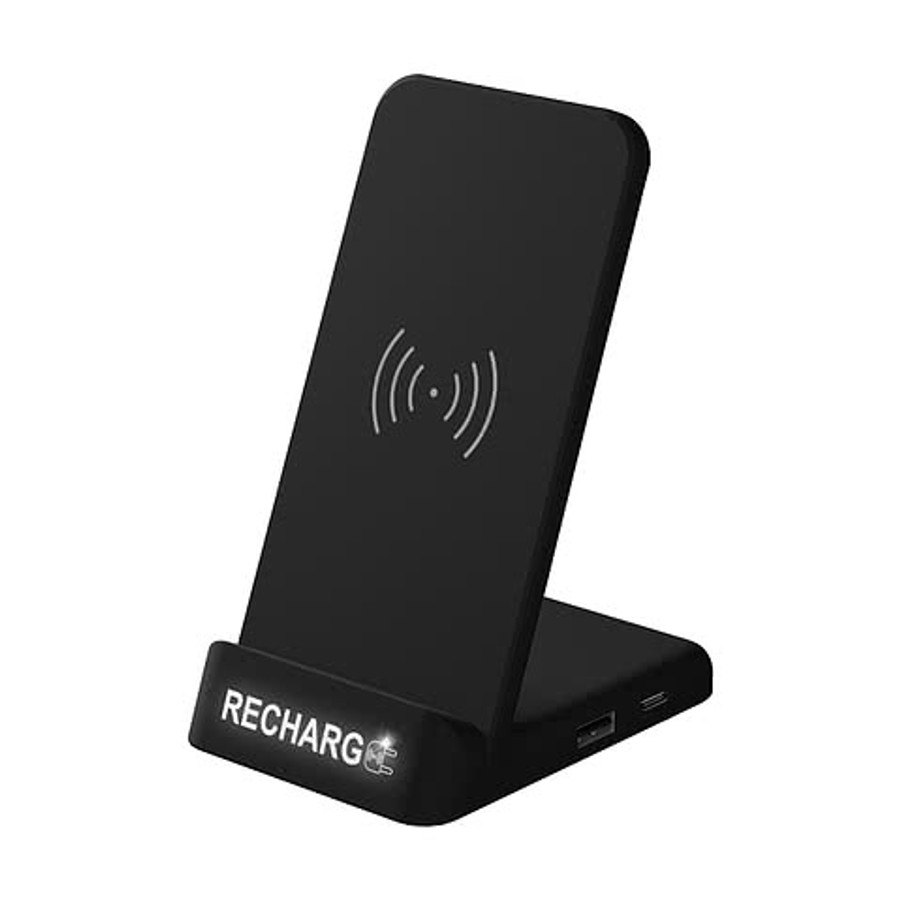 Laser Engraved 5W Wireless Light Up Charging Stand in Black
