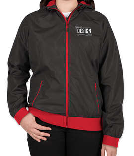 Sport-Tek Women's Embossed Full Zip Hooded Jacket - Color: Black / True Red