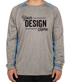 Sport-Tek Heather Contender Colorblock Long Sleeve Performance Shirt - Color: Vintage Heather / Carolina Blue