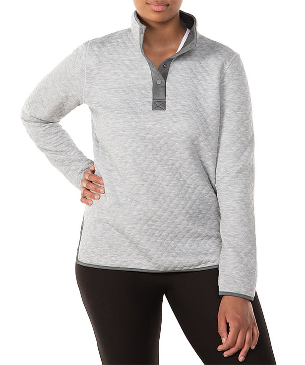 Marine Layer Women's Corbet Quilted Snap Pullover - Faux Leather Patch
