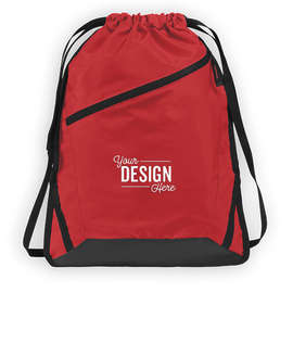 Port Authority Adjustable Strap Contrast Zipper Drawstring Bag - Color: True Red / Black