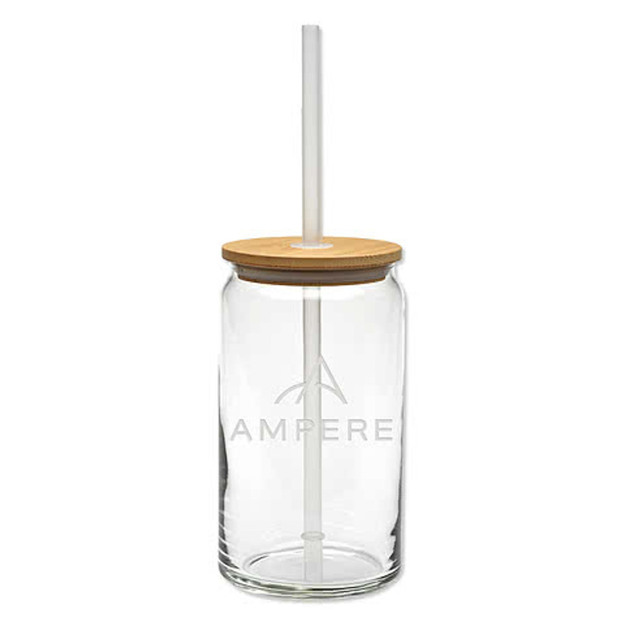 Laser Engraved 16 oz. Soda Can Glass with Straw and Bamboo Lid in Clear