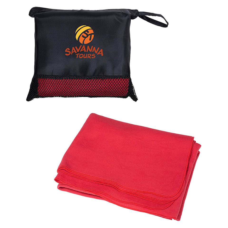 Fleece Travel Blanket with Zippered Pouch