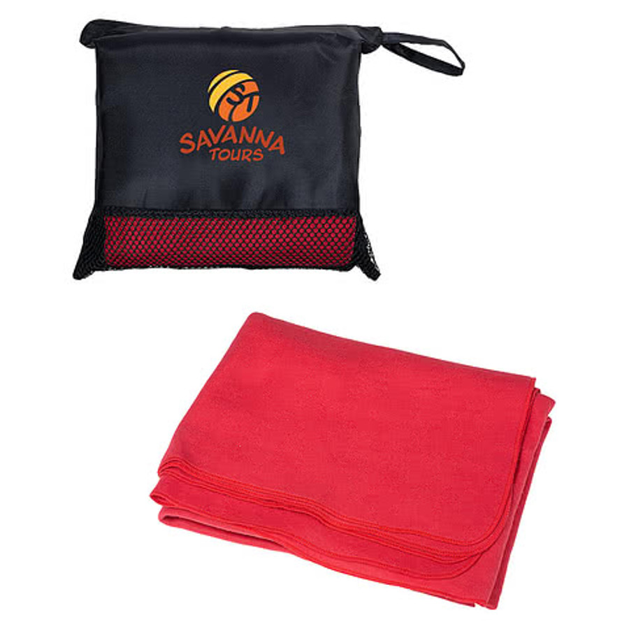 Fleece Travel Blanket with Zippered Pouch in BLUE-REFLEX