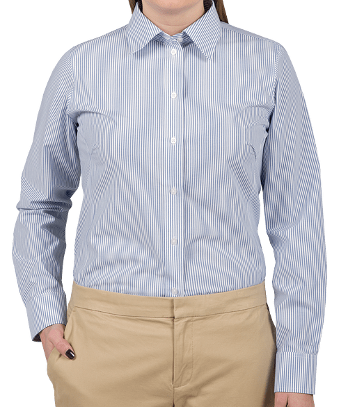 Devon & Jones Women's Banker Stripe Dress Shirt - Printed in French Blue