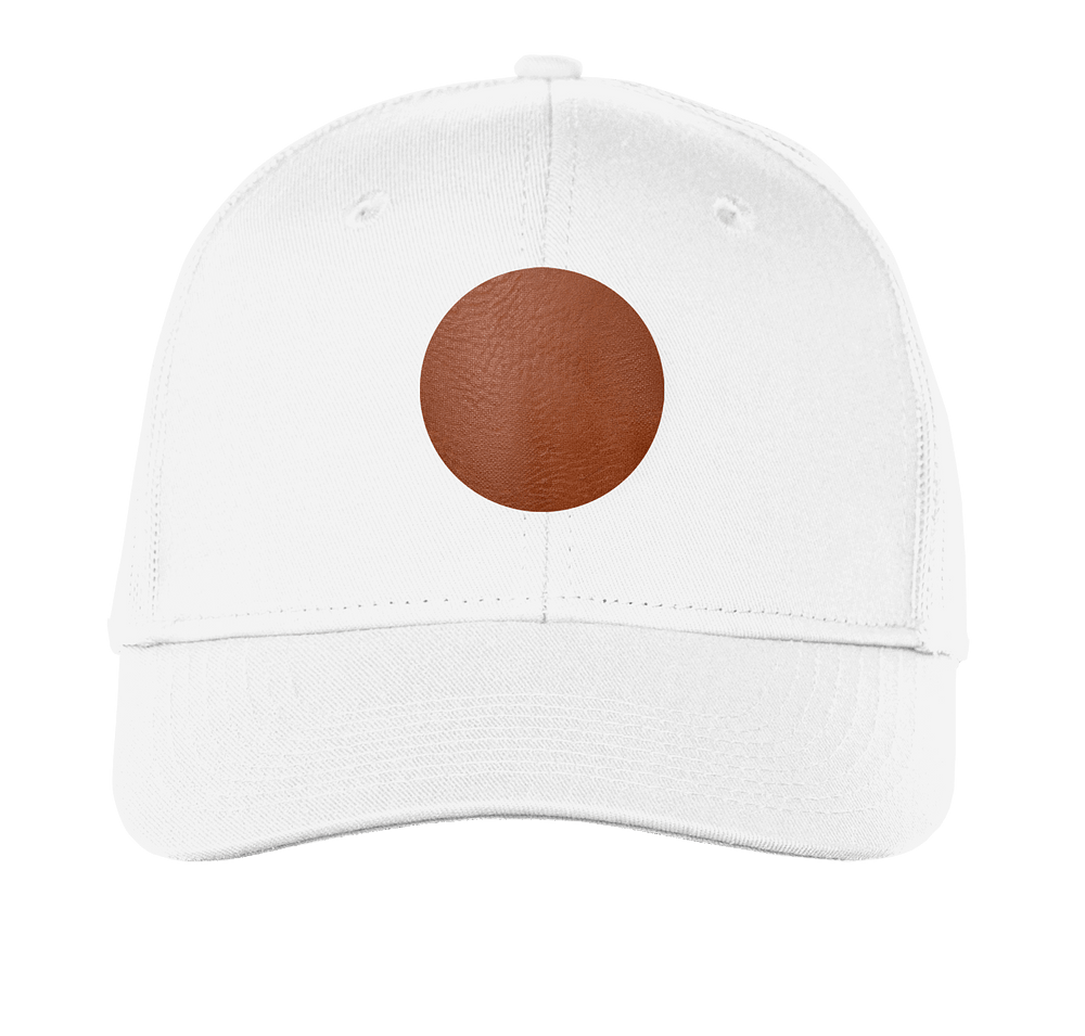 Port Authority Snapback Trucker Hat - Circle Faux Leather Patch - Laser Engraved-default