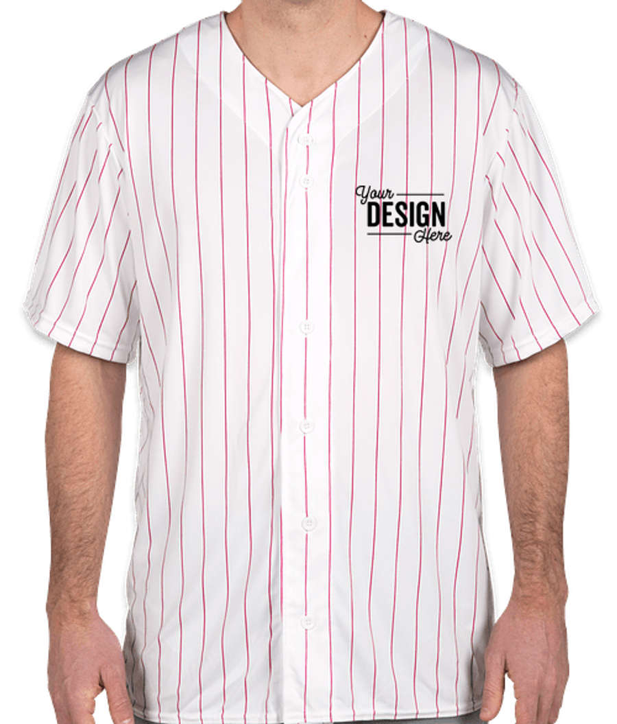 Augusta Pinstripe Full Button Baseball Jersey in White / Red