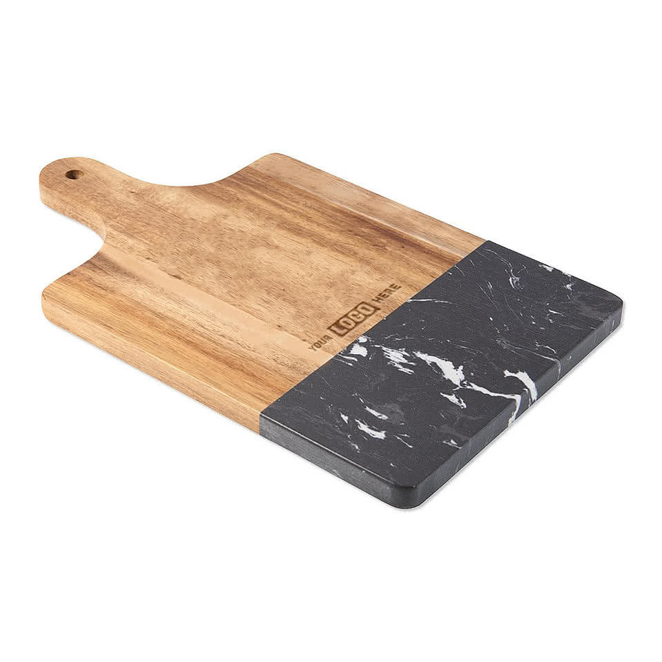 Laser Engraved Black Marble and Wood Cutting Board