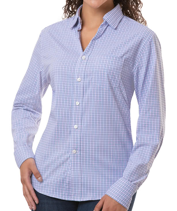 Blue Generation Women's Tricolor Check Plaid Long Sleeve Shirt