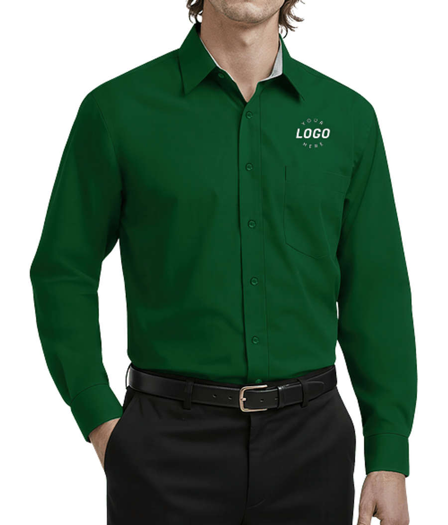 Blue Generation Fine Line Twill Long Sleeve Shirt - Printed in Hunter