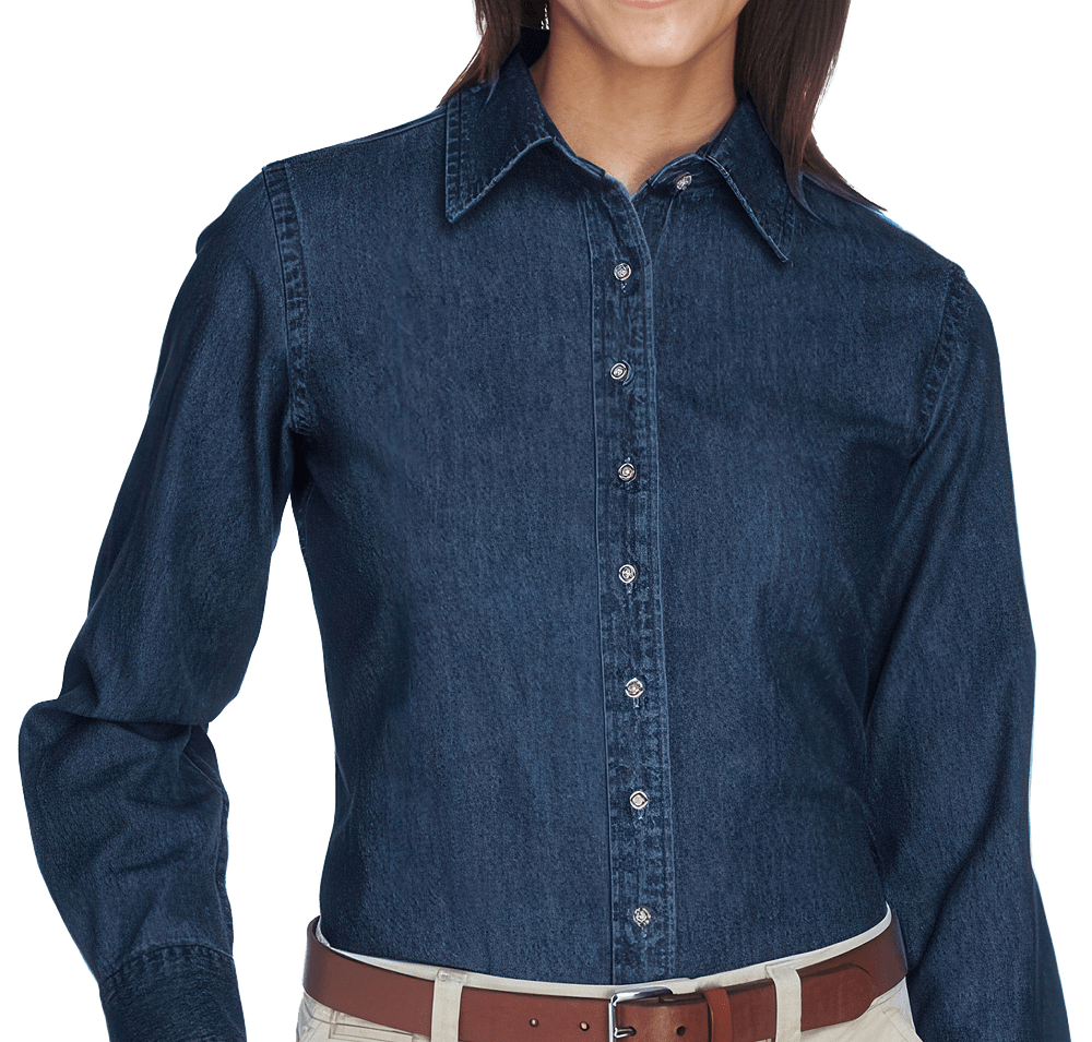 Harriton Women's Denim Button Down Shirt-default