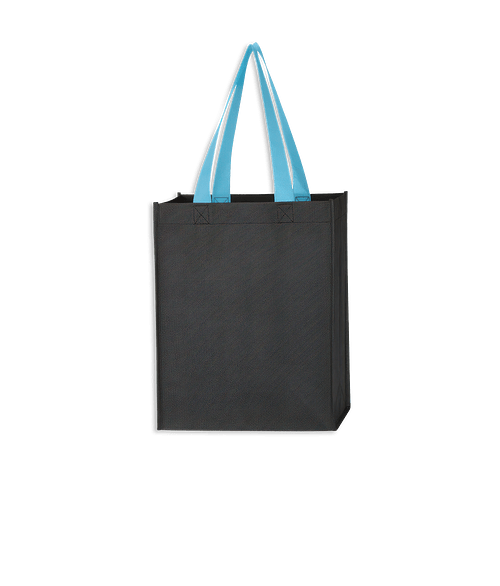 Full Color Mini Non-Woven Tote Bag in Black with Light Blue
