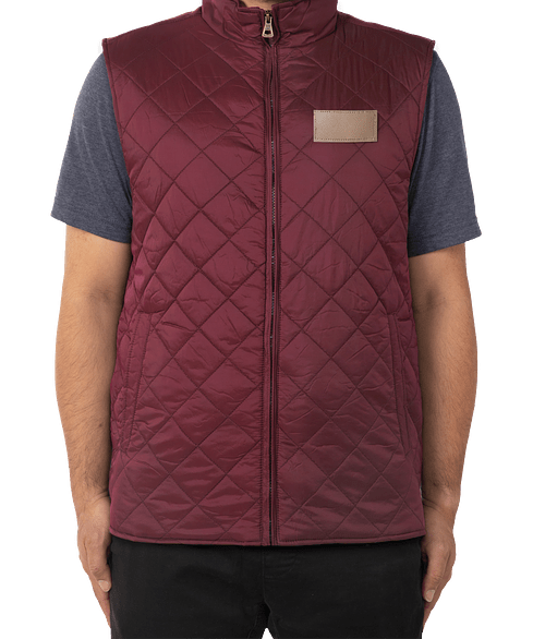 Weatherproof Vintage Diamond Quilted Vest - Faux Leather Patch in Red Mahogany