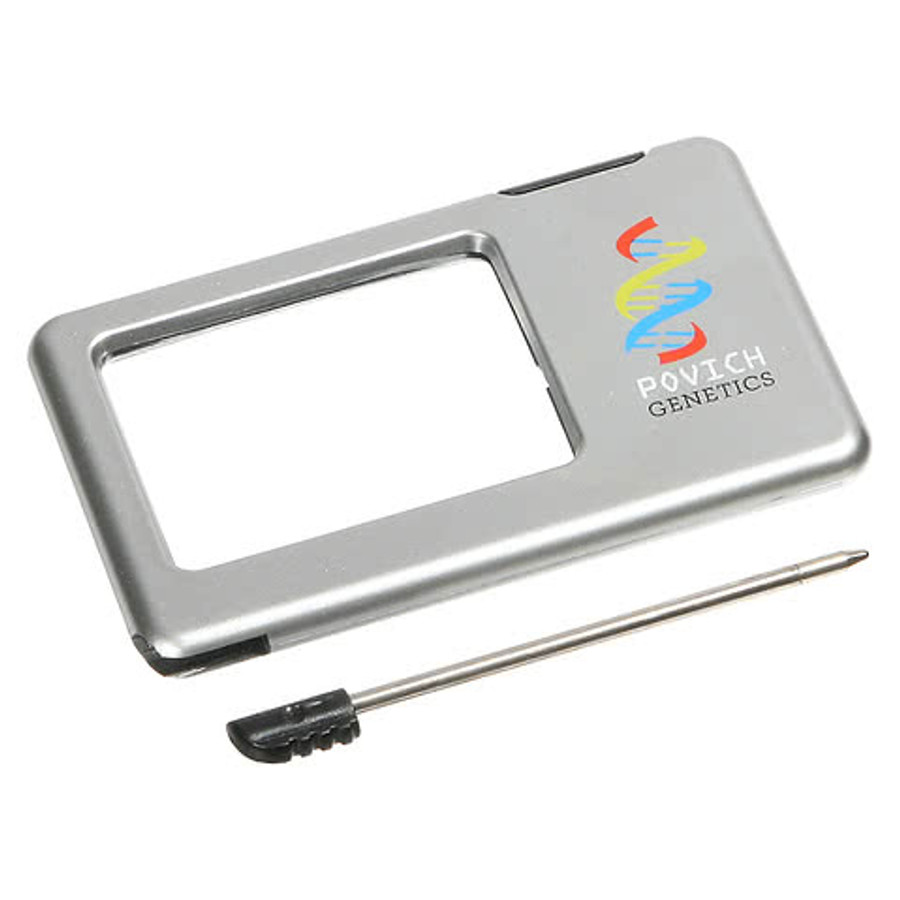 Silver Thin Light-Up Magnifier with Mini Pen in Silver