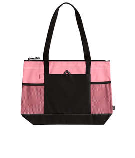 Large Multi-Pocket Zippered Tote Bag - Color: Peony Pink