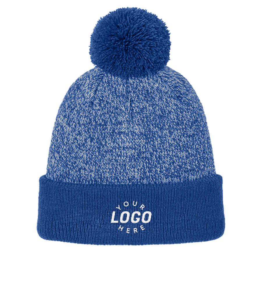 Sport-Tek Halftime Heather Pom Pom Beanie in True Royal / Silver