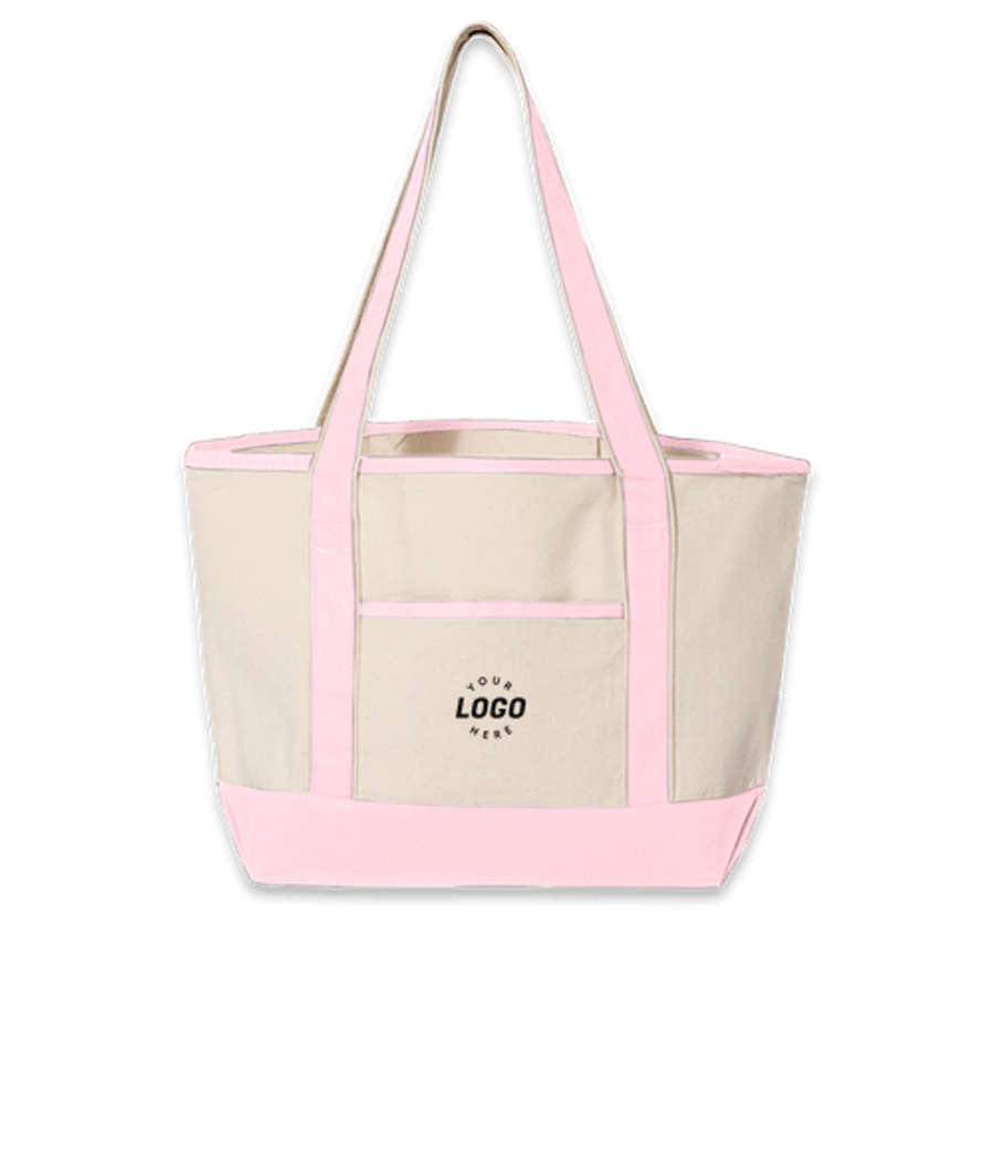 Embroidered Deluxe Cotton Canvas Tote Bag in Natural / Light Pink