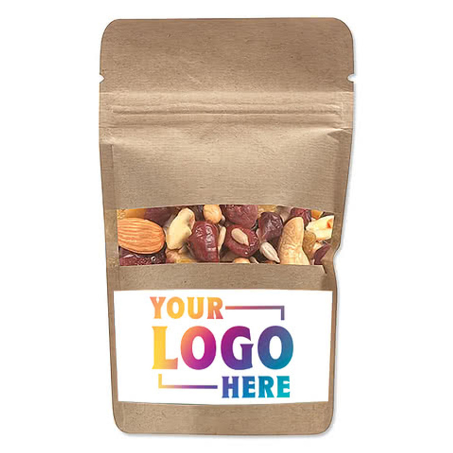 Full Color Kraft Resealable Snack Bag with Fitness Trail Mix in Navy