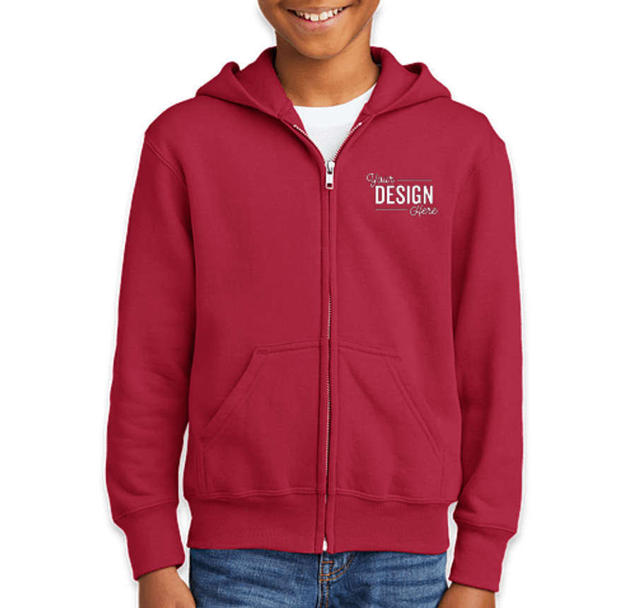 Port & Company Youth Core Zip Hoodie in Red