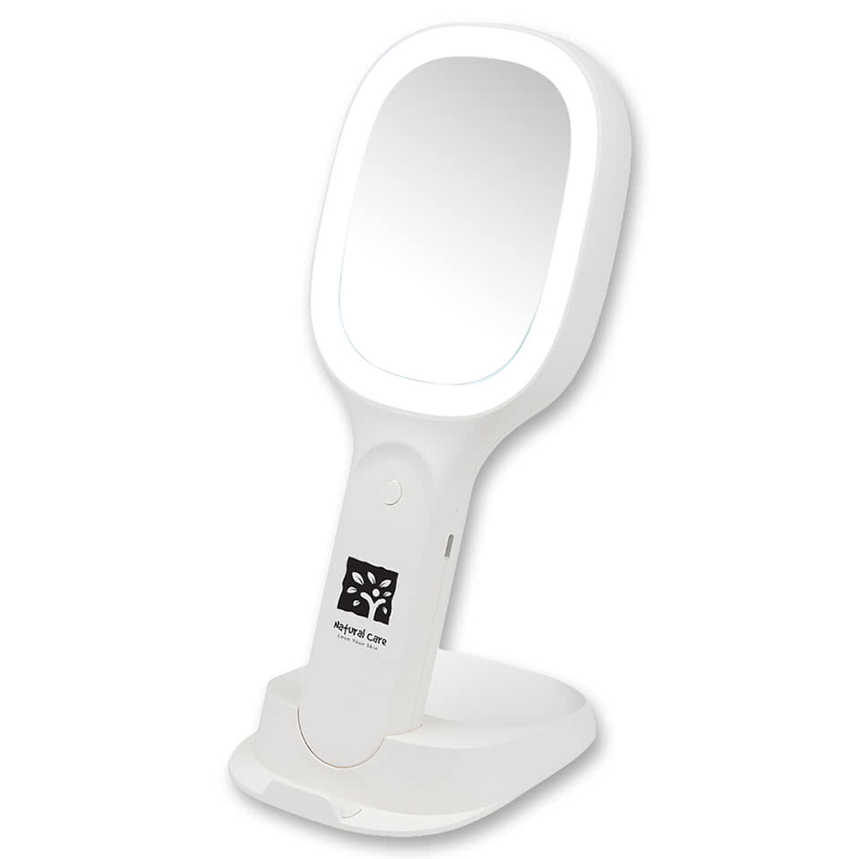 Light Up Double-Sided Mirror with Wireless Charging Handle