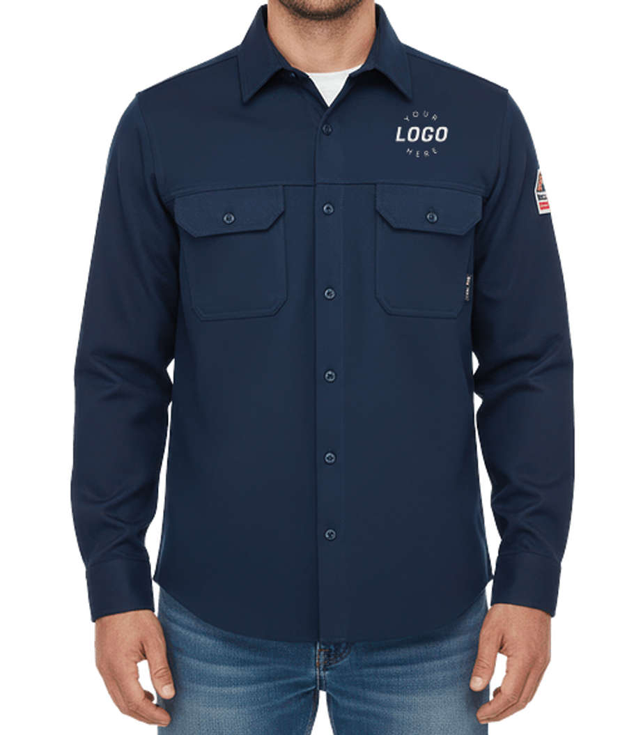 Bulwark Flame Resistant Flex Knit Button Down Work Shirt in Navy