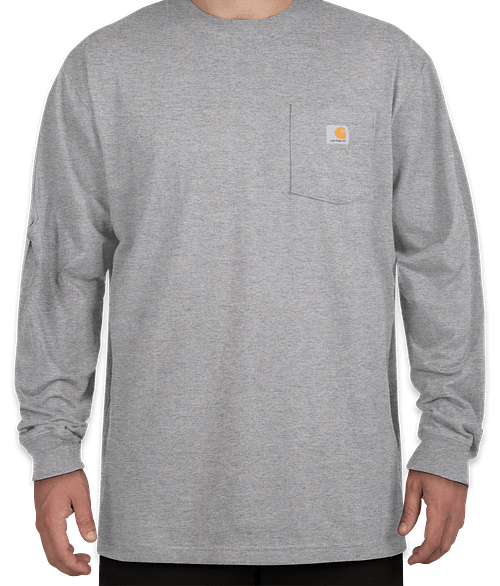 Custom 6ct. Custom Carhartt Workwear Long Sleeve Pocket T-Shirt - Heather Grey - Size S- 1-Color Text or Art Design