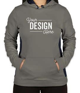 Sport-Tek Women's Colorblock Performance Pullover Hoodie - Color: Dark Smoke Grey / Navy