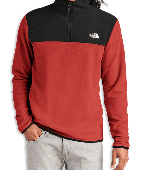 The North Face Glacier Recycled Quarter Zip Fleece Pullover - Embroidered in Rage Red / TNF Black