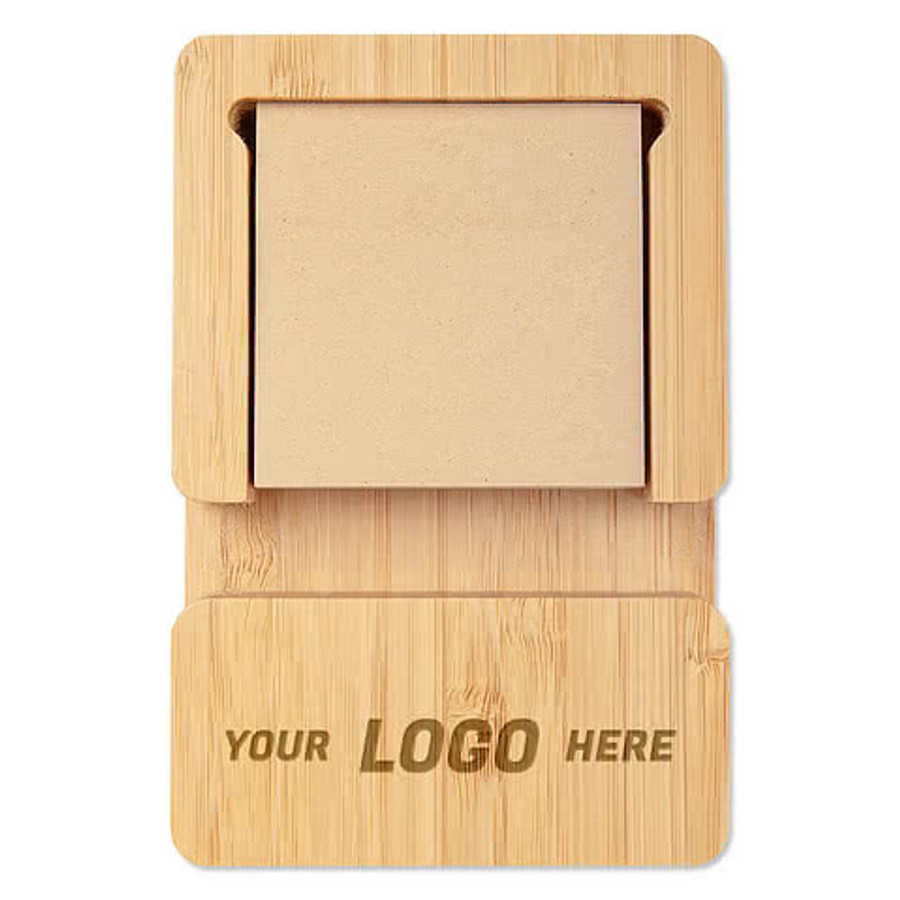 Laser Engraved Bamboo 4-Port USB Hub with Phone Holder and Sticky Notes in Bamboo