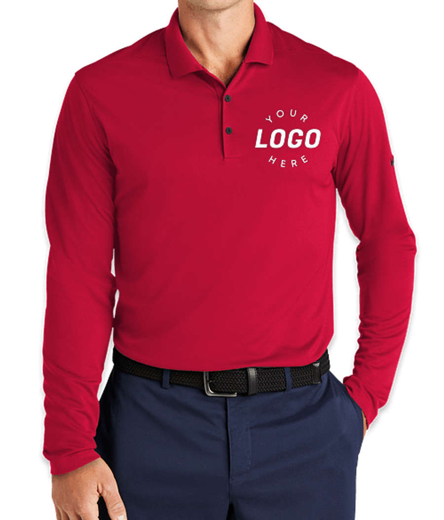 Nike Dri‑FIT Micro Pique Long Sleeve Performance Polo 2.0 - Printed in University Red
