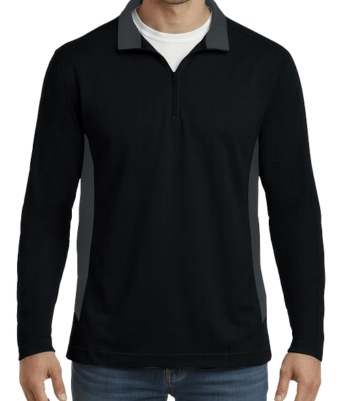 Blue Generation UPF 30 Colorblock Performance Quarter Zip Pullover in Black / Graphite
