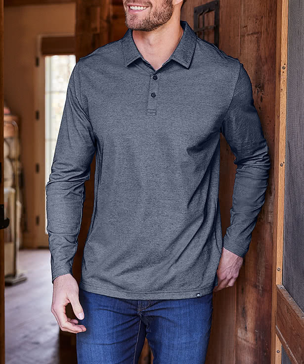 Custom TravisMathew Oceanside Heather Long Sleeve Performance Polo