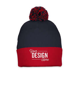 Sportsman Pom Pom Beanie - Color: Navy / Red