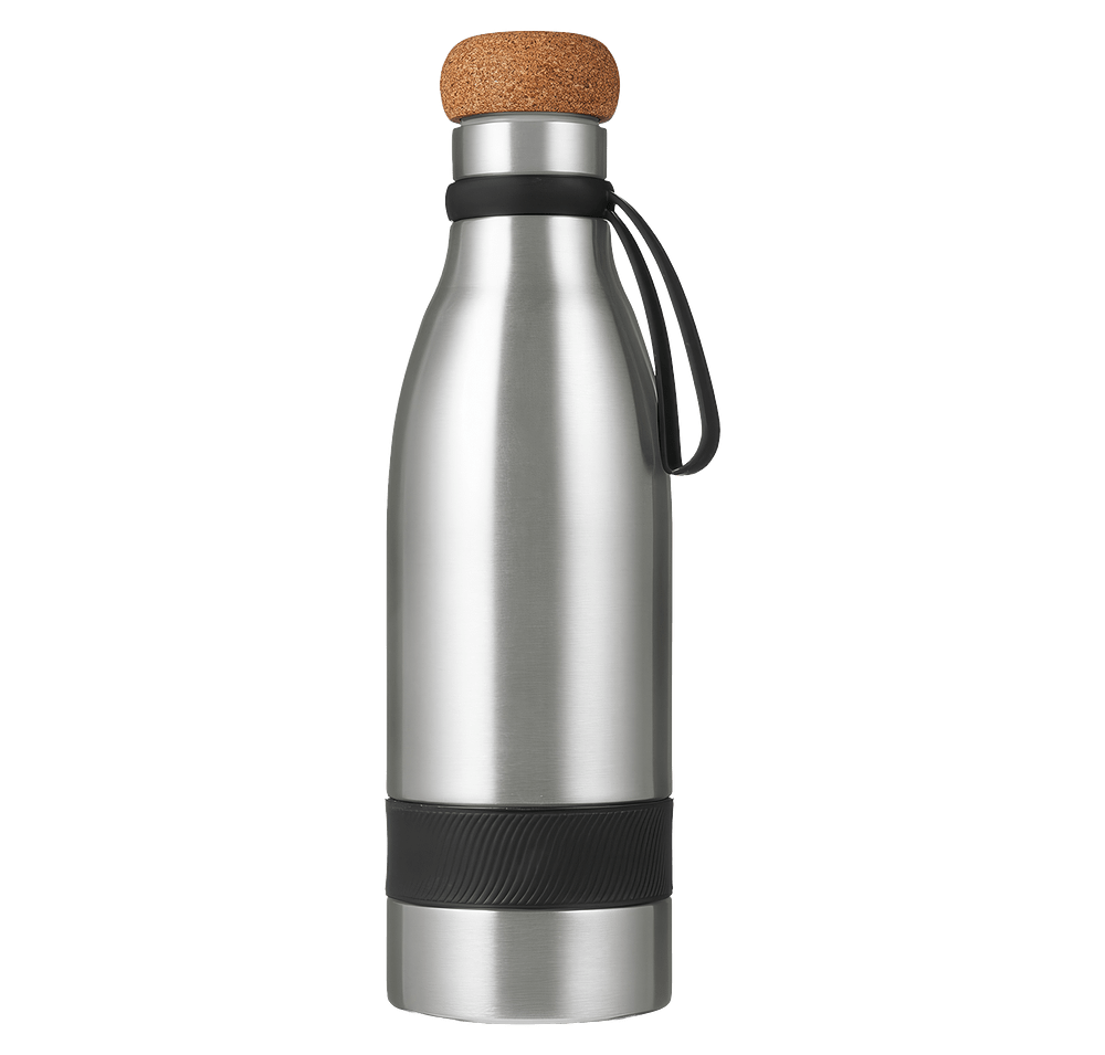 19 oz Double Wall Vacuum Insulated Bottle With Cork Lid-default