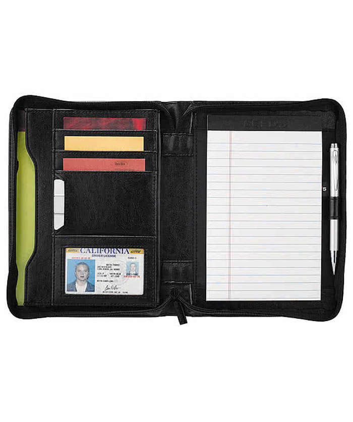 Debossed Renaissance Jr. Leather Zippered Padfolio
