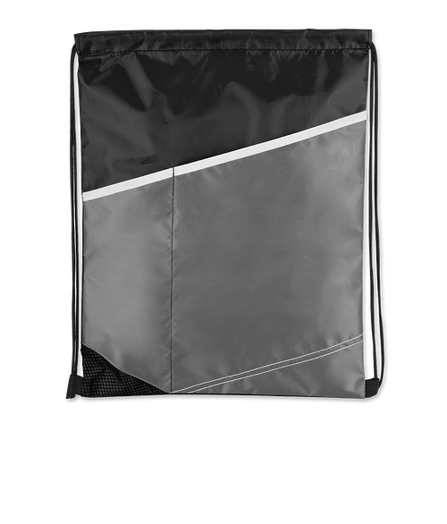 Contrast Diagonal Pocket Drawstring Bag in Black
