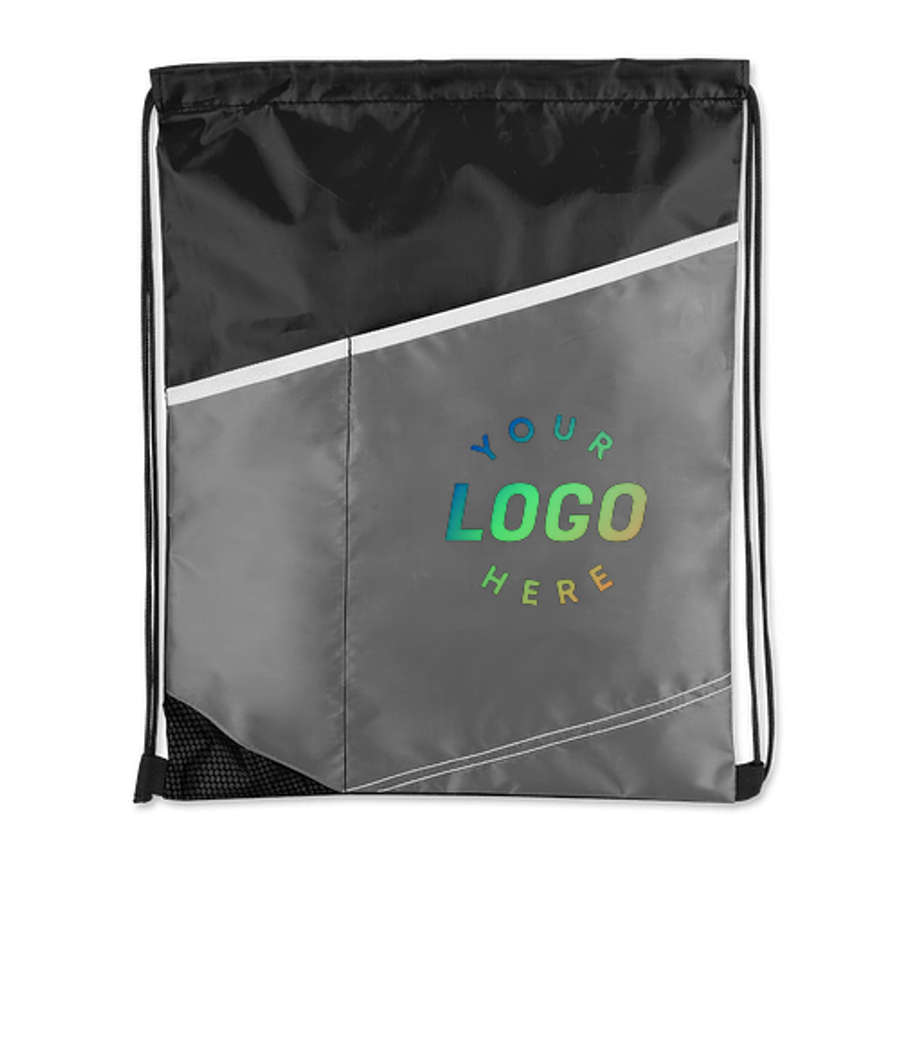 Contrast Diagonal Pocket Drawstring Bag in Black