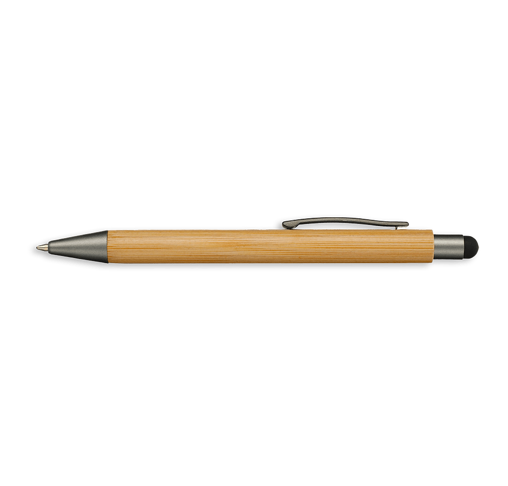 Laser Engraved Bamboo Quick-Dry Gel Ballpoint Stylus Pen (black ink)-default