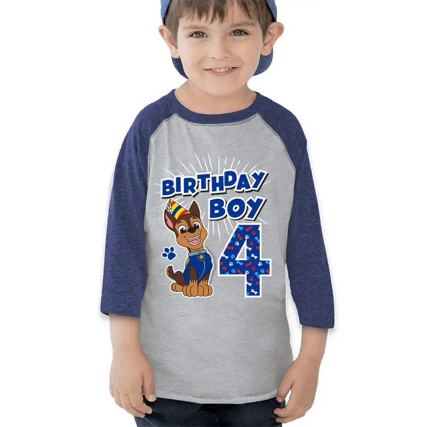Paw Patrol - Birthday Boy Chase - 4th Birthday - Rabbit Skins Toddler Raglan T-shirt