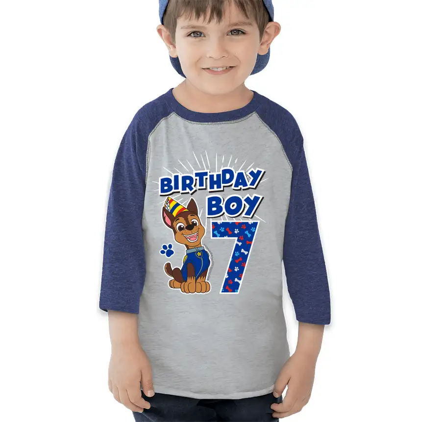 Paw Patrol - Birthday Boy Chase - 7th Birthday - Rabbit Skins Toddler Raglan T-shirt