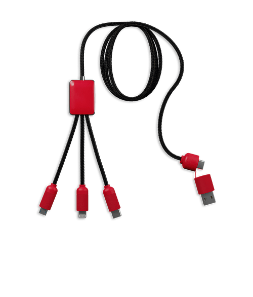 Laser Engraved 5-in-1 Charging Cable with Light-Up Logo in Red
