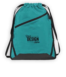 Port Authority Adjustable Strap Contrast Zipper Drawstring Bag - Color: Tropic Blue / Black