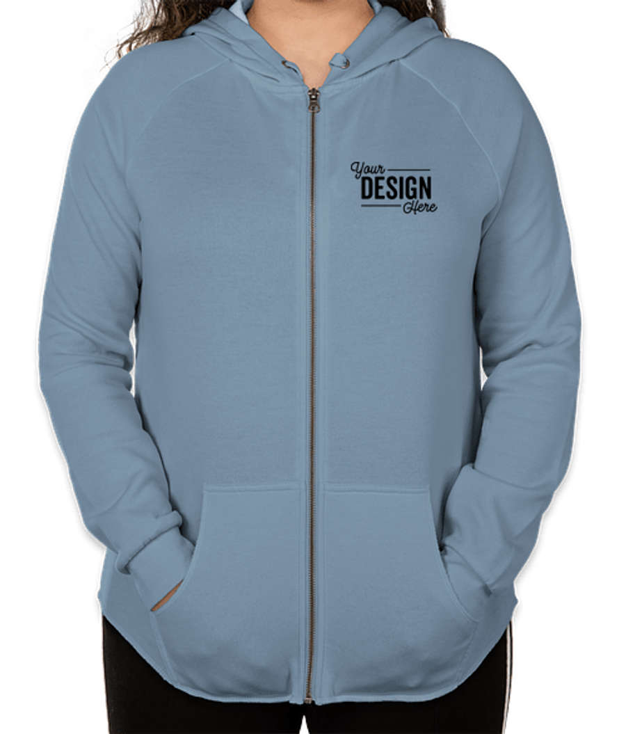 Independent Trading Women's California Wave Wash Zip Hoodie in Misty Blue