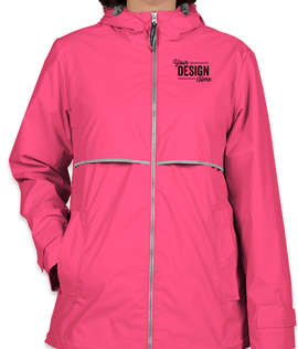 Charles River Women's New Englander Hooded Rain Jacket - Color: Hot Pink / Reflective