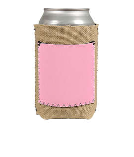 Full Color Burlap Can Cooler with Neoprene Pocket - Color: Pastel Pink