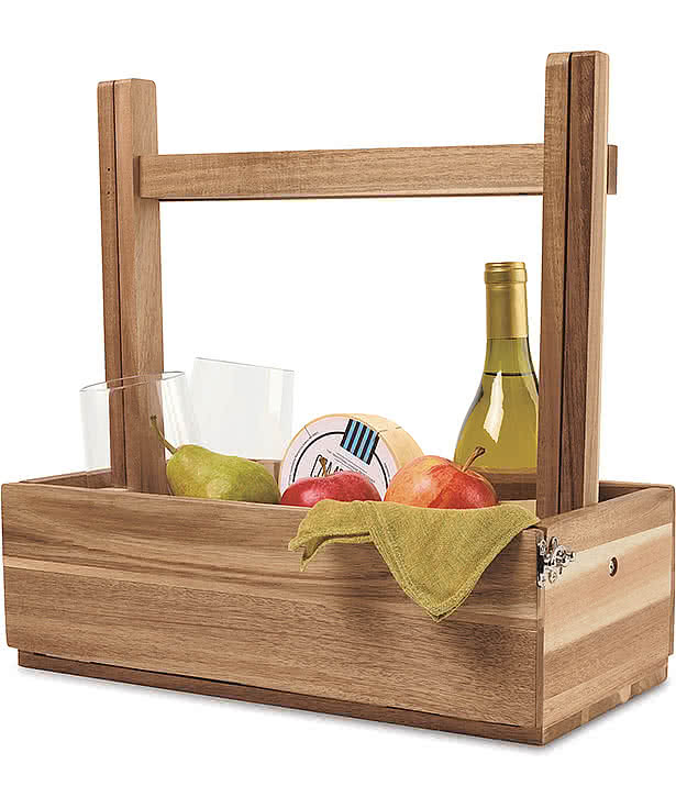 Laser Engraved La Cuisine Wood Picnic Table & Basket