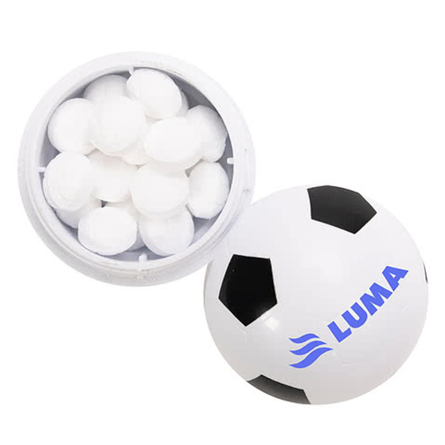 Full Color Soccer Ball Shaped Mint Container in White